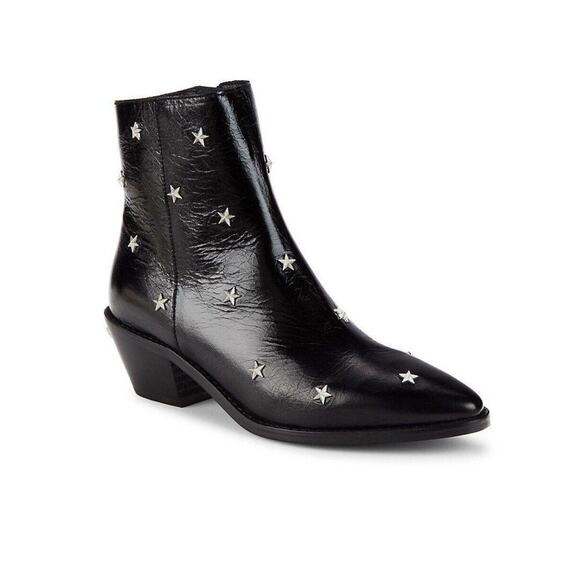 Zadig & Voltaire Tyler Vintage Stars Flash Ankle Boots Black Leather Sz 36, New! - Picture 1 of 6